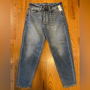 High-Waisted Button-fly Slouchy Taper Non-stretch Ankle Jean